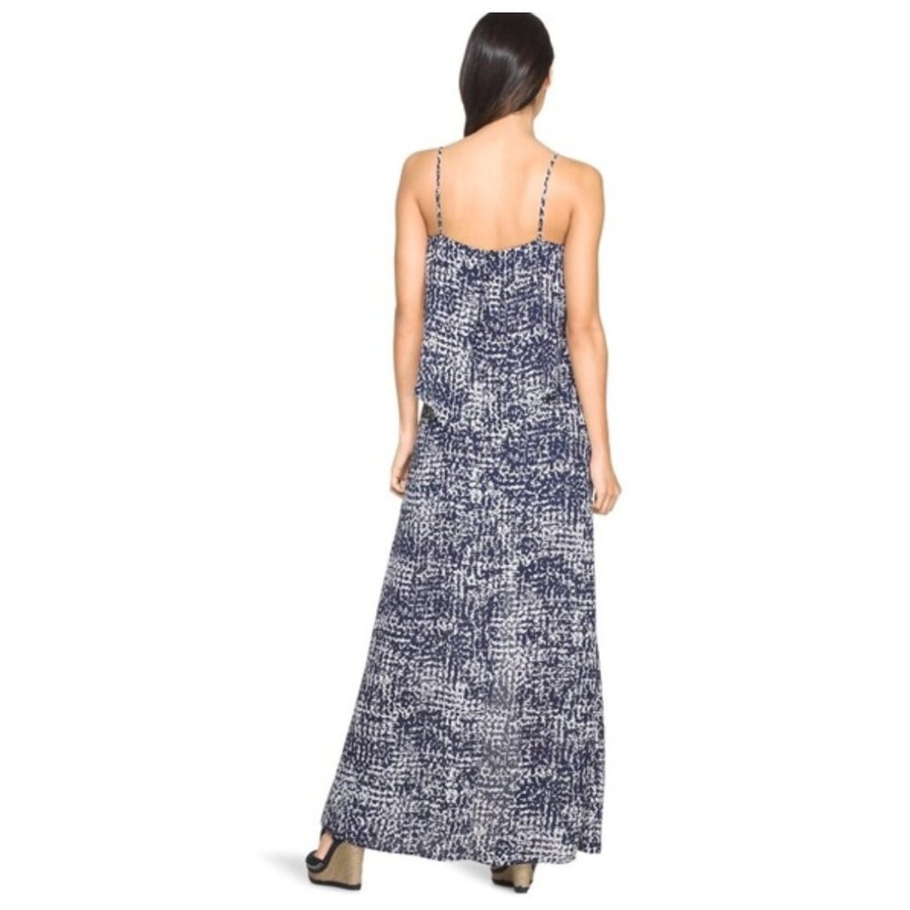 White House Black Market Navy Blue Spaghetti Strap Flounce Maxi Dress - Picture 3 of 8